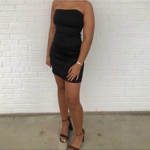 Black strapless homecoming formal dress
